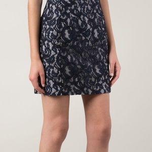 Carven Floral Lace Gingham Skirt